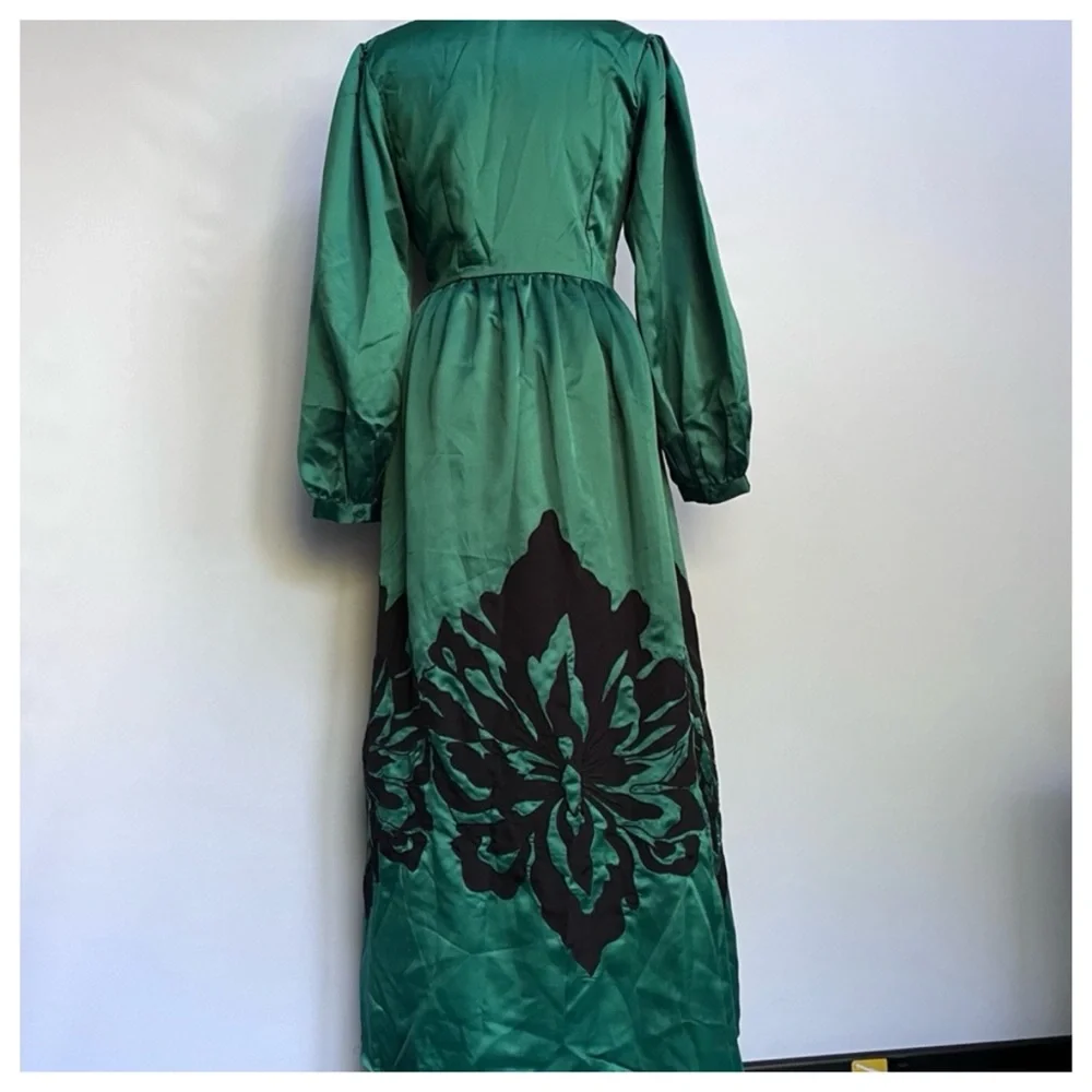 NWT Ssle Anthropologie Nikasha Emerald Green Embroidered Appliqué Maxi Dress - Picture 12 of 14